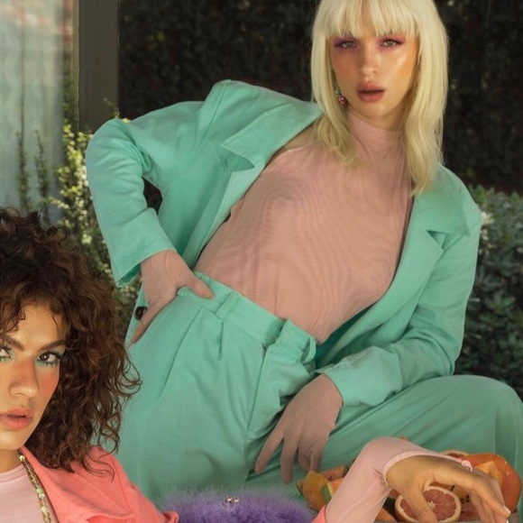 Two piece mint blazer and pants - 100% linen - Picture 3 of 5